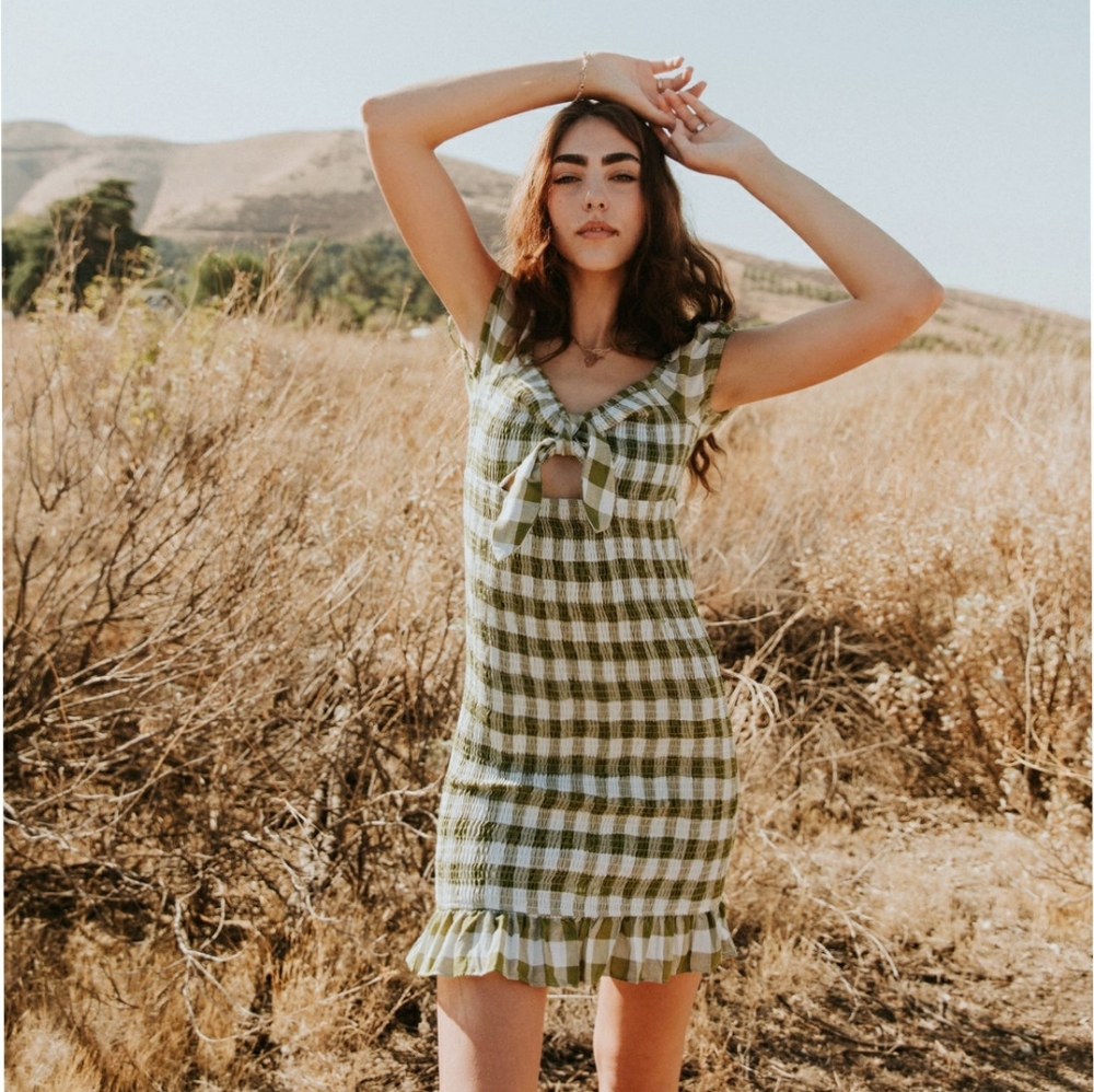 LAST 1❗️PAPERMOON Stitch Fix Vintage Chic Olive Plaid Gingham Dress - Picture 2 of 7
